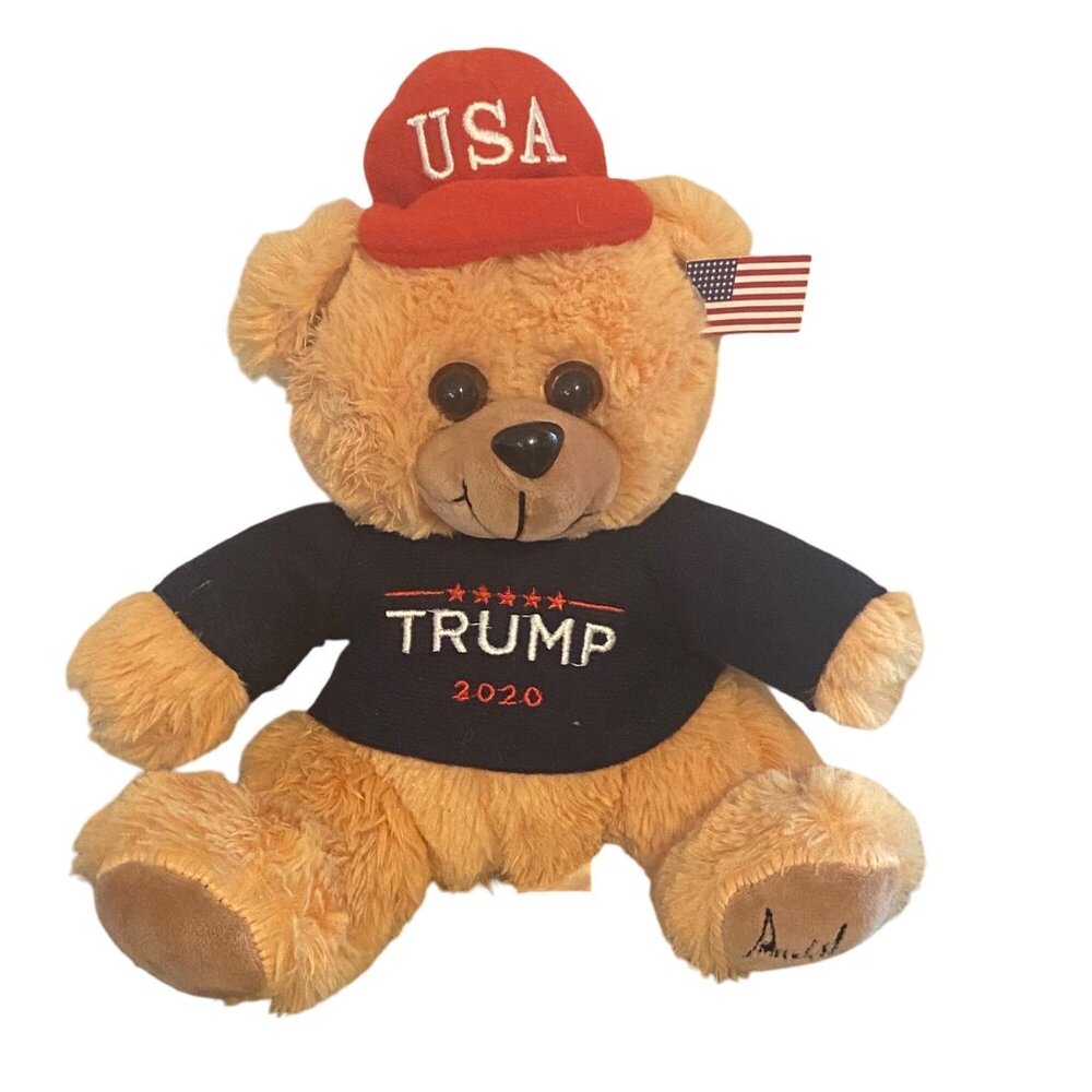 Trump 2020 Teddy Bear With USA Hat & American Flag 9.5” Sit Election Patriotic